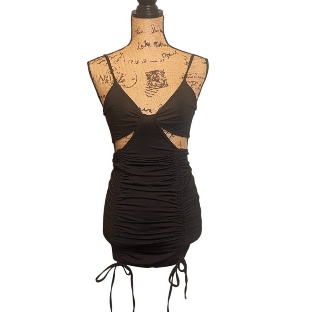NWT Azhong Womens Cut Out Ruched Mini Dress Black‎ Size Small